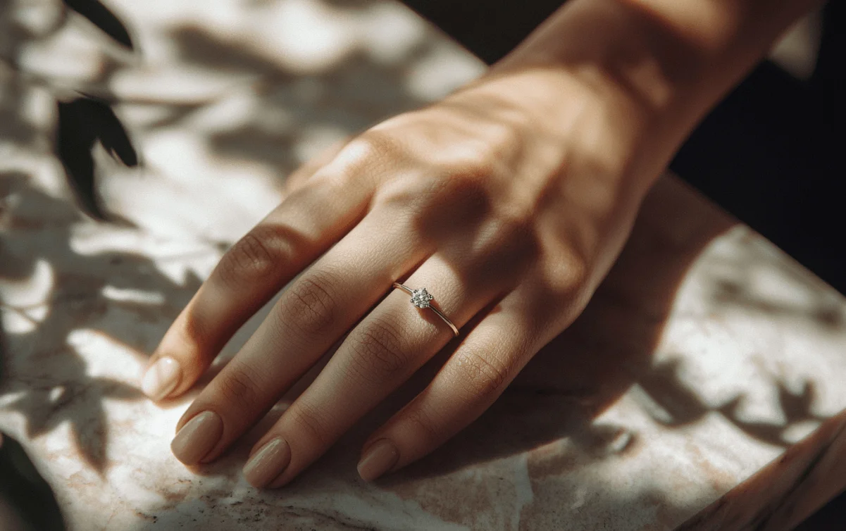 Verlobungsring an der Hand - Solitaire Ring